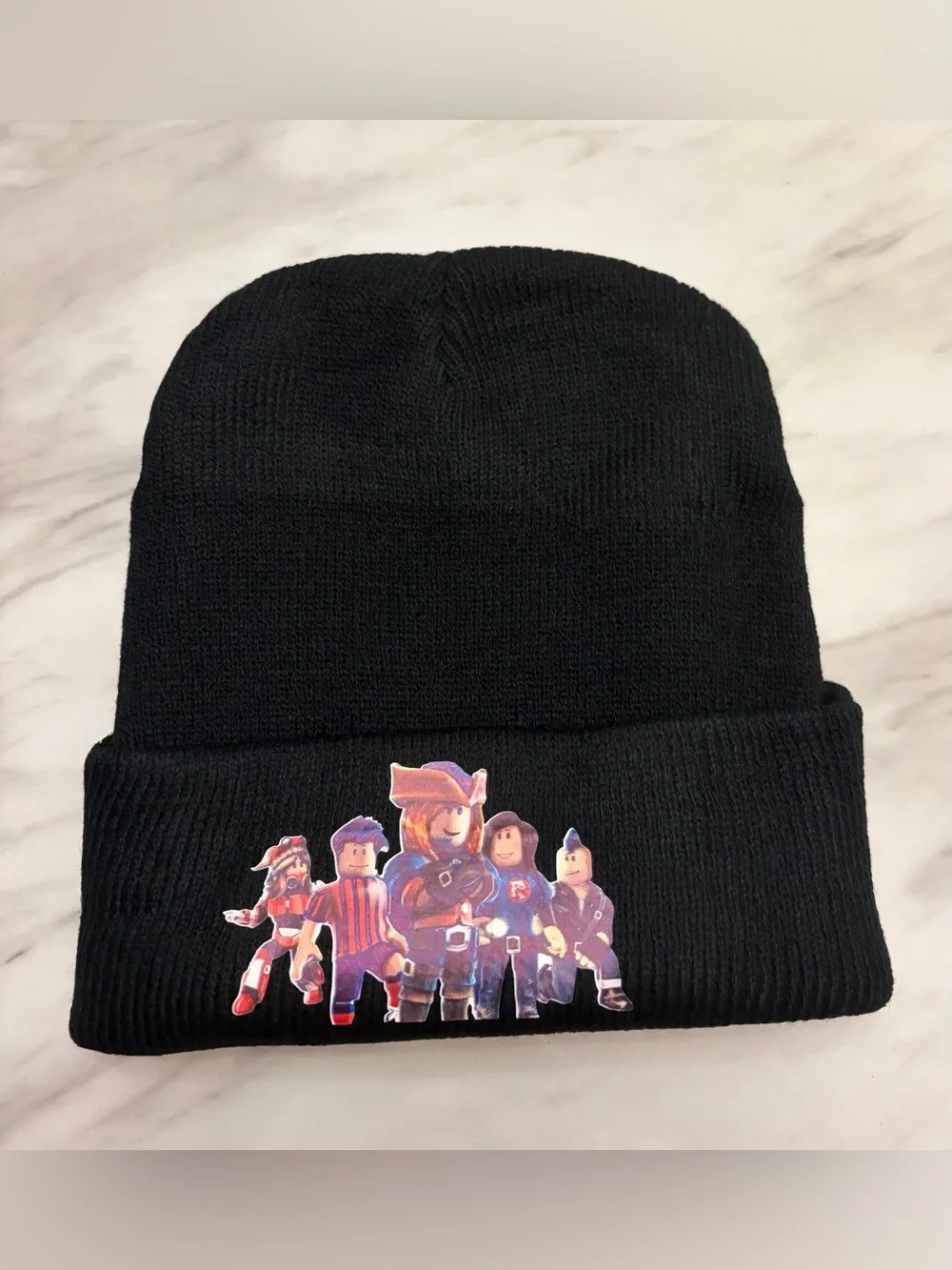 NWOT Kids Roblox Black Knit Beanie Hat Gamer Winter Cap One Size